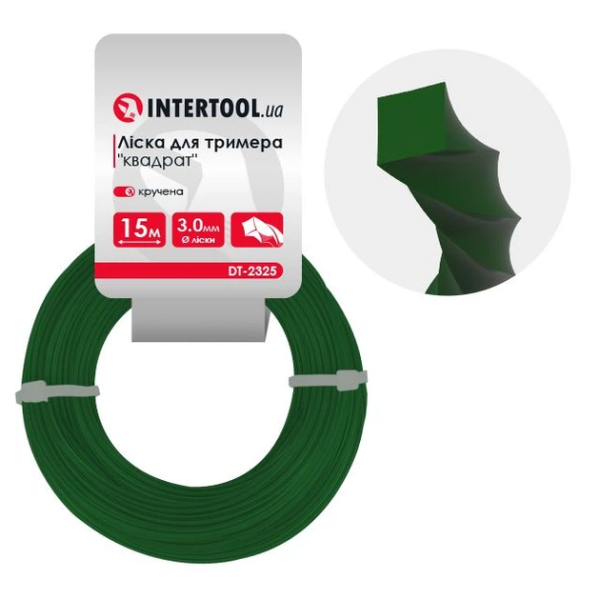 Лiска для тримера "квадрат" кручена, 3.0 мм x 15 м INTERTOOL DT-2325/DT-2330